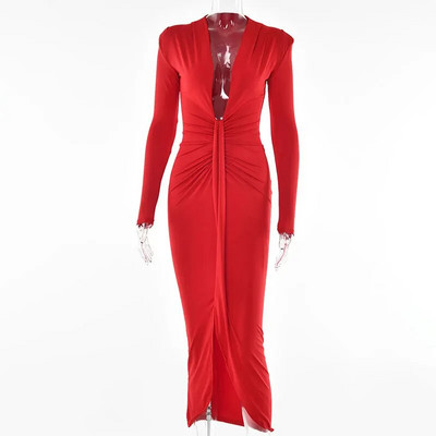 GACVGA Rochie lungă, pliată, elegantă, casual, lungă, 2023, toamnă, iarnă, pentru femei, rochie subțire pentru petrecere de seară, rochie sexy pentru dama, bandaj