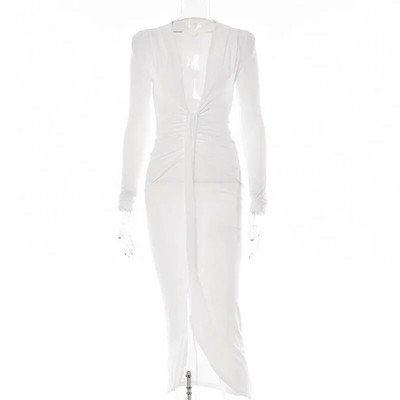 GACVGA Rochie lungă, pliată, elegantă, casual, lungă, 2023, toamnă, iarnă, pentru femei, rochie subțire pentru petrecere de seară, rochie sexy pentru dama, bandaj