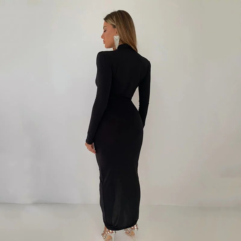GACVGA Rochie lungă, pliată, elegantă, casual, lungă, 2023, toamnă, iarnă, pentru femei, rochie subțire pentru petrecere de seară, rochie sexy pentru dama, bandaj