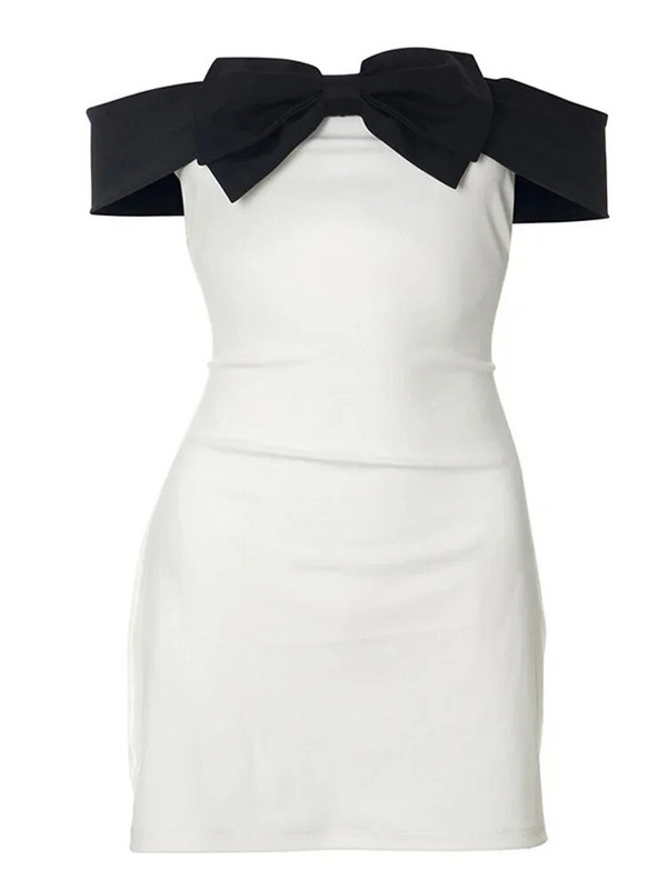 Mini rochii cu fundă sexy fără umăr fără spate, la modă pentru femei, fără mâneci, rochii subțiri cu talie înaltă, 2024, rochii de bal