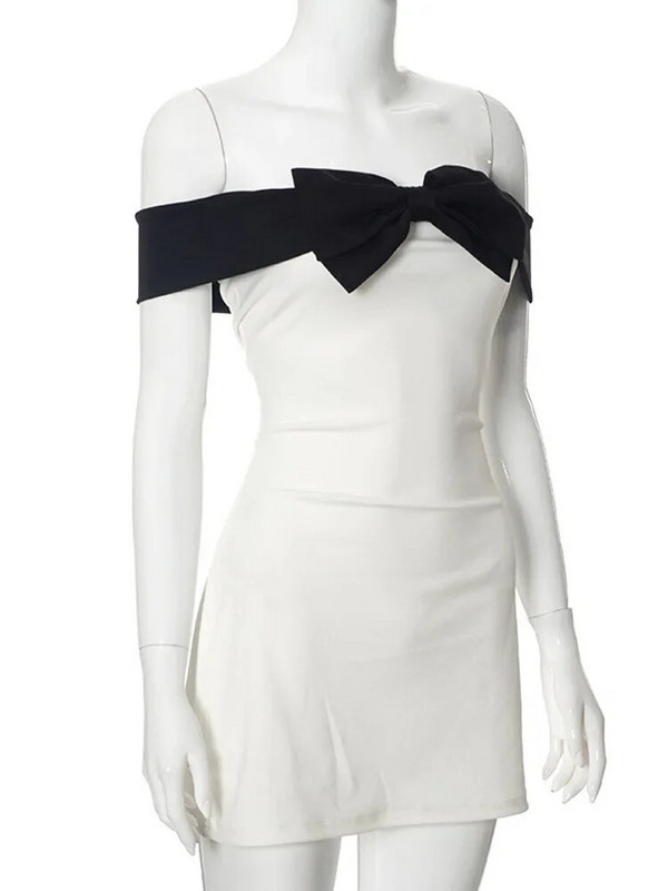 Mini rochii cu fundă sexy fără umăr fără spate, la modă pentru femei, fără mâneci, rochii subțiri cu talie înaltă, 2024, rochii de bal