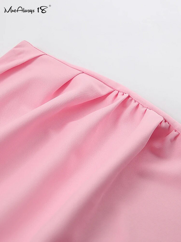 Mnealways18 Ružičasto elegantne ženske podijeljene suknje visokog struka Ljetne ravne crne suknje s naborima Ležerne uredske midi suknje 2024.