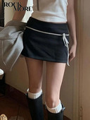 Mini suknje s šavovima Rockmore s mašnom i vrpcom Koketne kombinacije Niskog struka Elastične kratke suknje Y2K Aesthetic Fairycore Korean New