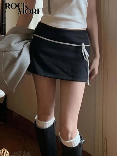 Mini suknje s šavovima Rockmore s mašnom i vrpcom Koketne kombinacije Niskog struka Elastične kratke suknje Y2K Aesthetic Fairycore Korean New