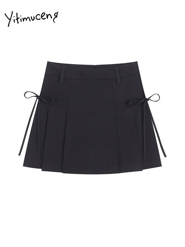 „Yitimuceng“ nėriniuotas klostuotas sijonas moterims, 2024 m. vasara, naujas korėjietiškas sijonas su aukštu liemeniu, prašmatnus plonas A linijos mini sijonas