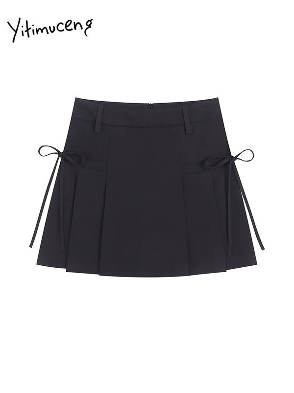 „Yitimuceng“ nėriniuotas klostuotas sijonas moterims, 2024 m. vasara, naujas korėjietiškas sijonas su aukštu liemeniu, prašmatnus plonas A linijos mini sijonas