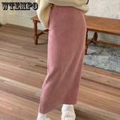 WTEMPO Dámske jesenné a zimné retro jednofarebné manšestrové áčkové sukne, ležérne elastické vysoké pásové dlhé rovné sukne, drop shipping