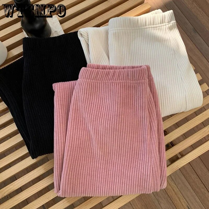 WTEMPO Dámske jesenné a zimné retro jednofarebné manšestrové áčkové sukne, ležérne elastické vysoké pásové dlhé rovné sukne, drop shipping