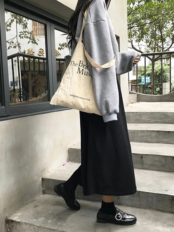 Sukne Dámske Jednoduché Jednofarebné Voľné 2XL Dlhá Sukňa Kórejský Štýl Elastická-Závažie A-Line Študentská Streetwear Trendy BF