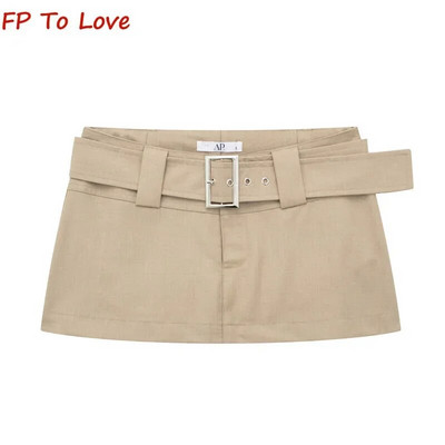 Μίνι κοντές φούστες Y2K Khaki Blet Σέξι με χαμηλή μέση καυτά κορίτσια Γυναικεία streetwear Γκρι άσπρα μασίφ στολή