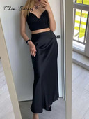 Elegantná saténová sukňa pre ženy, jesenná, s vysokým pásom, priliehavá, všetky zodpovedajúce sukne, dámska kancelárska sukňa Y2k, jednofarebný zips, dámska streetwear