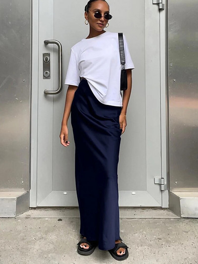 Elegantná saténová sukňa pre ženy, jesenná, s vysokým pásom, priliehavá, všetky zodpovedajúce sukne, dámska kancelárska sukňa Y2k, jednofarebný zips, dámska streetwear