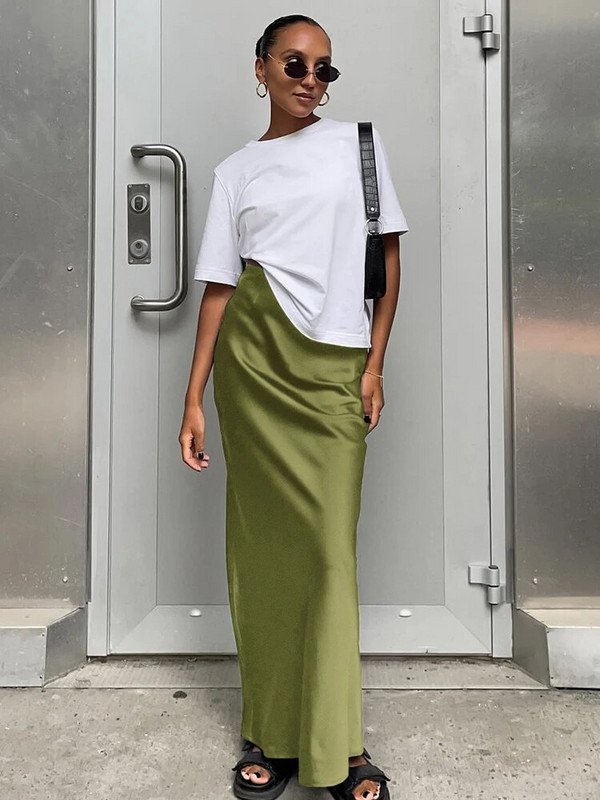 Elegantná saténová sukňa pre ženy, jesenná, s vysokým pásom, priliehavá, všetky zodpovedajúce sukne, dámska kancelárska sukňa Y2k, jednofarebný zips, dámska streetwear