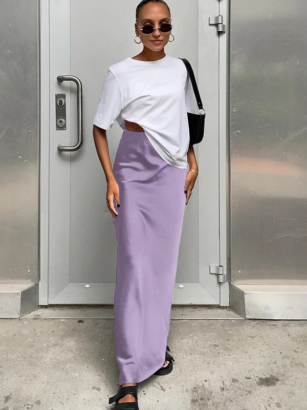 Elegantná saténová sukňa pre ženy, jesenná, s vysokým pásom, priliehavá, všetky zodpovedajúce sukne, dámska kancelárska sukňa Y2k, jednofarebný zips, dámska streetwear