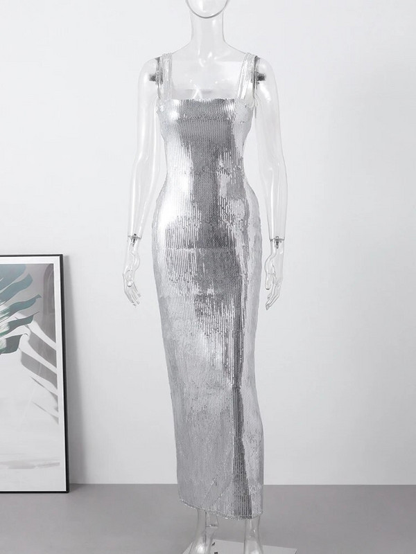 Seksi maksi haljina bez rukava bez rukava, svjetlucave ženske haljine za zabavu 2024., proljeće ljeto, uski paket za bokove, večernji ogrtač