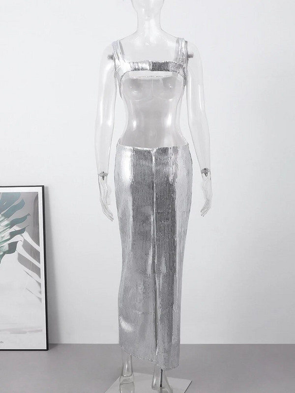 Seksi maksi haljina bez rukava bez rukava, svjetlucave ženske haljine za zabavu 2024., proljeće ljeto, uski paket za bokove, večernji ogrtač