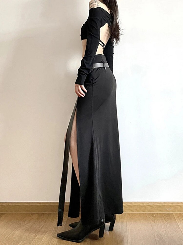 AltGoth Harajuku Cyber Punk nepravilna suknja Ženska tamna akademska gotička ulična odjeća Y2k Pu kožna patchwork suknja visokog struka