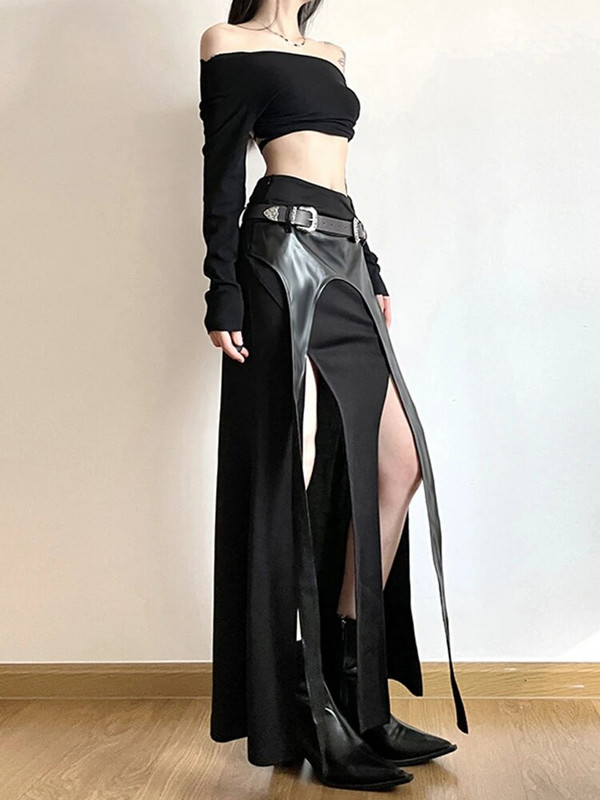 AltGoth Harajuku Cyber Punk nepravilna suknja Ženska tamna akademska gotička ulična odjeća Y2k Pu kožna patchwork suknja visokog struka