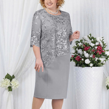 2023 New Plus Size Midi φόρεμα 5XL Κομψή με λαιμόκοψη ψηλόμεση δαντέλα με μανίκια 3/4 Γυναικείο βραδινό φόρεμα Γυναικεία ρόμπα