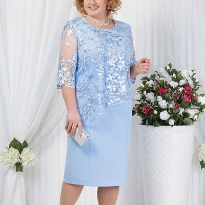 2023 Noua Rochie Midi Marime Plus 5XL Elegantă Decolteu O-talie Înaltă Broderie Dantela mâneci 3/4 Rochie de Seara Doamna Imbracaminte pentru Femei Robe