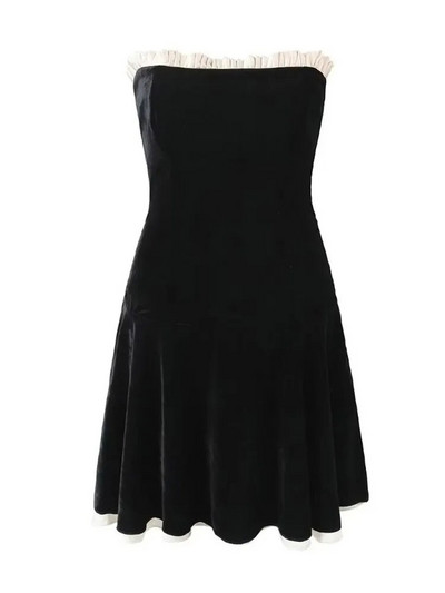 Ženska svečana haljina bez naramenica, crne, nabrane, uske haljine A-kroja bez leđa, bez rukava, ljetna moda 2024., mini izgled s povezima