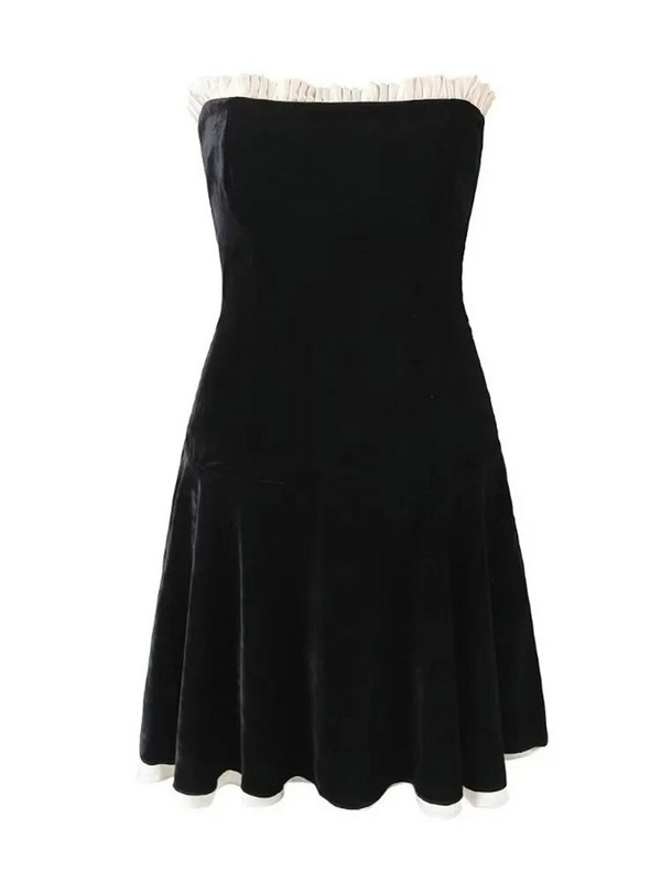 Ženska svečana haljina bez naramenica, crne, nabrane, uske haljine A-kroja bez leđa, bez rukava, ljetna moda 2024., mini izgled s povezima