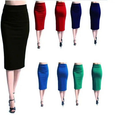 Hot Sale Γυναικεία Pencil Φούστα Νέα Γυναικεία Stretch Bodycon Φούστα Midi Γυναικεία ψηλή μέση Φούστες ζέρσεϊ στη μέση της γάμπας Puls Size XL