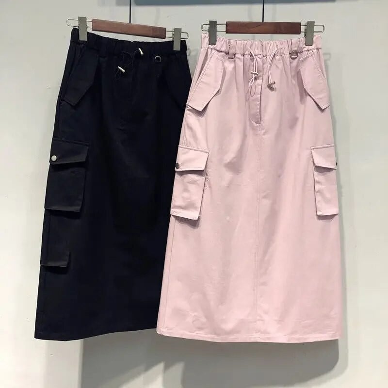 Y2k suknje od 100% pamuka, kargo suknje s elastičnim strukom, za žene, proljeće, ljeto, suknja pune dužine za djevojke, crna