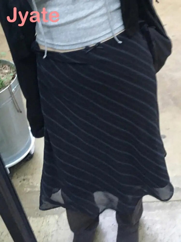 Fuste drepte cu imprimeu în dungi Jyate Fundă Y2K Vintage anii 90 Haine estetică din șifon Harajuku Moda Fusta drăguță pentru femei
