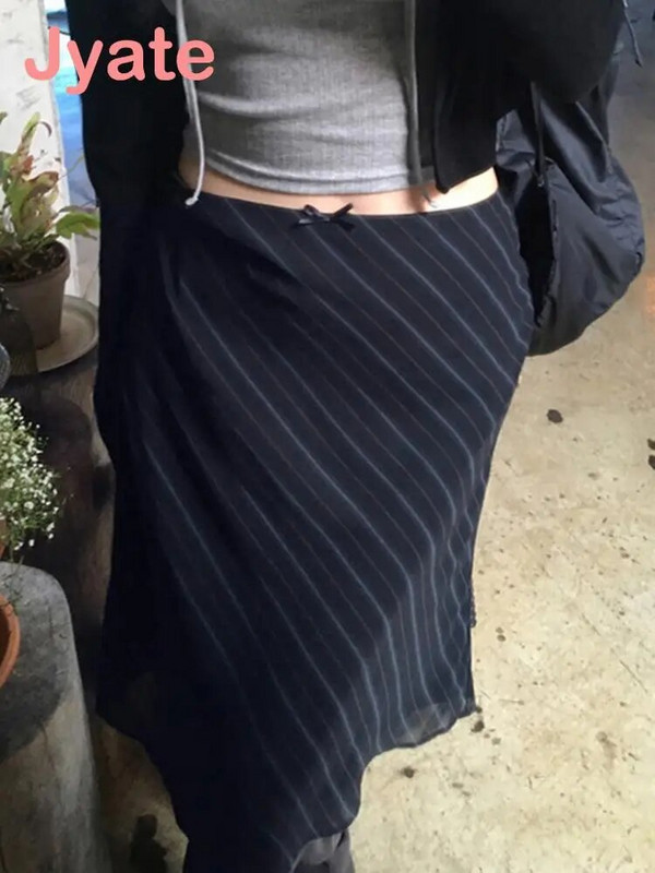 Fuste drepte cu imprimeu în dungi Jyate Fundă Y2K Vintage anii 90 Haine estetică din șifon Harajuku Moda Fusta drăguță pentru femei