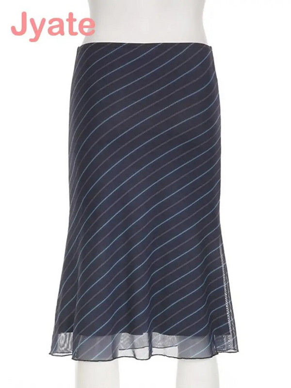 Fuste drepte cu imprimeu în dungi Jyate Fundă Y2K Vintage anii 90 Haine estetică din șifon Harajuku Moda Fusta drăguță pentru femei