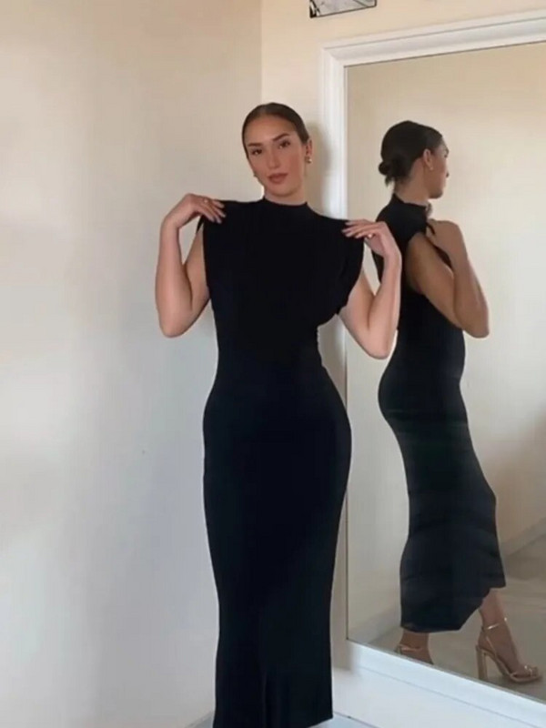 Fashion Solid O Neck Bodycon Φορέματα για Γυναικεία 2023 Σέξι σπαστό πίσω αμάνικο φόρεμα με λεπτή εφαρμογή Κομψές γυναικείες νυχτερινές ρόμπες κλαμπ