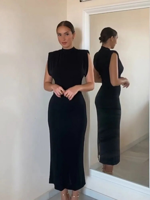 Fashion Solid O Neck Bodycon Φορέματα για Γυναικεία 2023 Σέξι σπαστό πίσω αμάνικο φόρεμα με λεπτή εφαρμογή Κομψές γυναικείες νυχτερινές ρόμπες κλαμπ