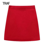 TRAF Mini fuste pentru femei moda 2023 toamna tricotata fusta rosie talie mijlocie fuste scurte estetice fusta eleganta si eleganta