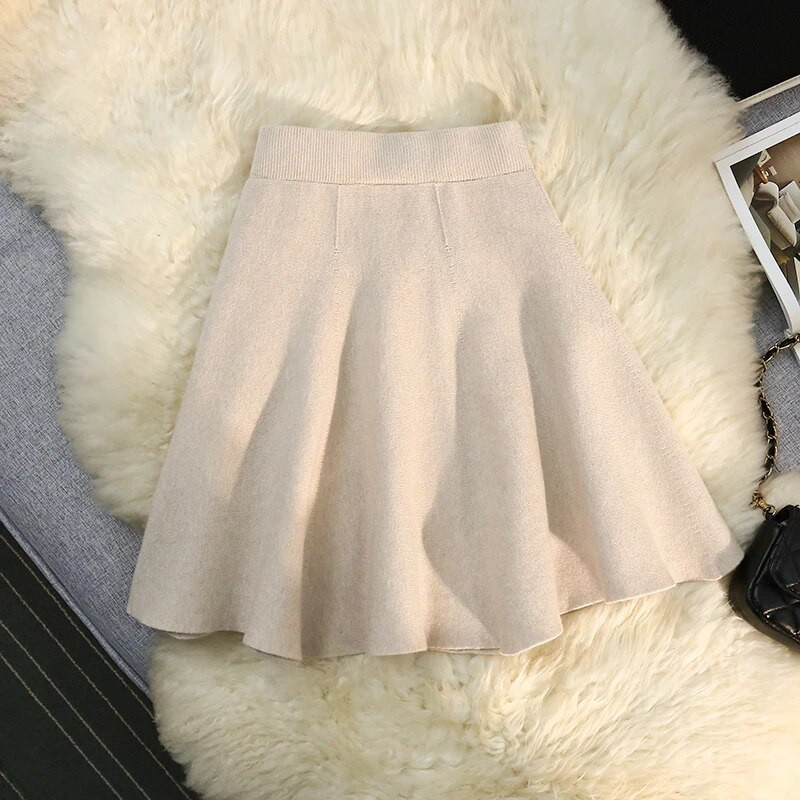 Toamnă Iarnă Sexy tricotat Mini Fusta Scurtă Femei Elastic Talie Înaltă A-Line Party Club Umbrelă Fusta Tutu Negru Gri