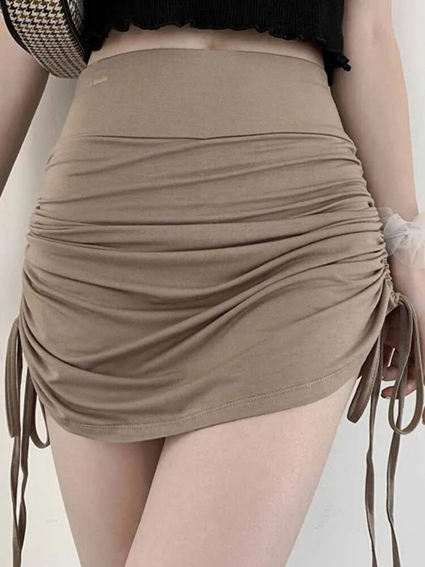 Moteriški sijonai Harajuku, 2024 m. vasaros rudens periodas, moteriškas siūlas šonuose, elastingi seksualūs mini sijonai, elegantiški moteriški