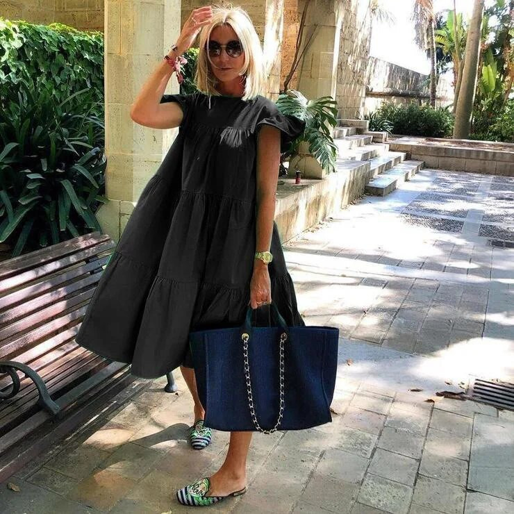 Dámske letné volánové letné šaty, elegantné ležérne plážové vintage swingové midi šaty 2022, jednofarebné, bohémske, nadrozmerné, vestidos