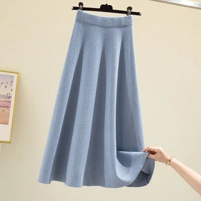 Moteriškas megztas sijonas ilgas megztas apatinis sijonas rudeniui ir žiemai, pristatymas