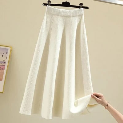 Moteriškas megztas sijonas ilgas megztas apatinis sijonas rudeniui ir žiemai, pristatymas