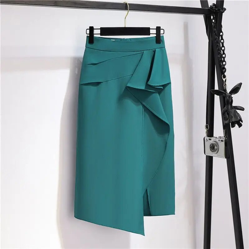 MOUKYUN Elegantna dugačka suknja A kroja Ženske elegantne modne uredske dame s visokim strukom Jednobojne Jupe suknje Femininas suknje za zabave
