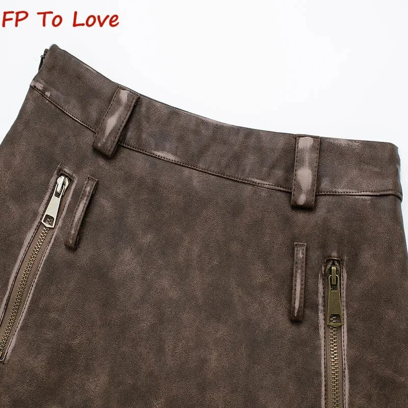 2023. Suknja od rebraste kože u stilu Spice Girls Jesenska crna vintage mini suknja A kroja visokog struka