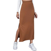 Femei Semi rochie Culoare uni Primavara Toamna Vara Street Casual Party Fusta cu talie inalta cu tivul despicat