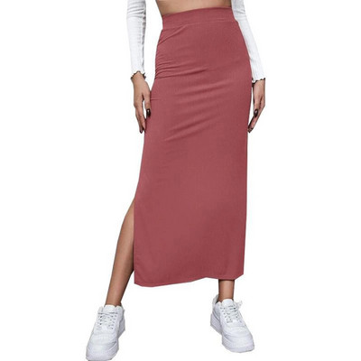 Femei Semi rochie Culoare uni Primavara Toamna Vara Street Casual Party Fusta cu talie inalta cu tivul despicat