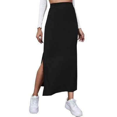 Femei Semi rochie Culoare uni Primavara Toamna Vara Street Casual Party Fusta cu talie inalta cu tivul despicat