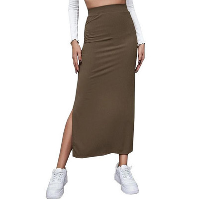 Femei Semi rochie Culoare uni Primavara Toamna Vara Street Casual Party Fusta cu talie inalta cu tivul despicat