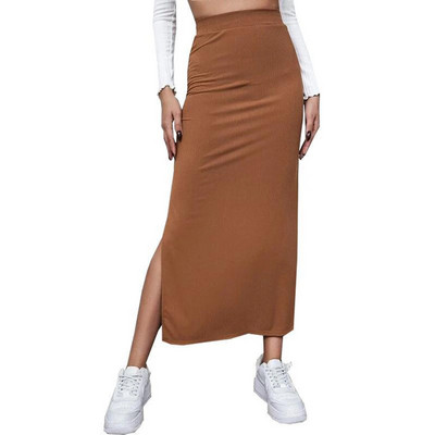 Femei Semi rochie Culoare uni Primavara Toamna Vara Street Casual Party Fusta cu talie inalta cu tivul despicat
