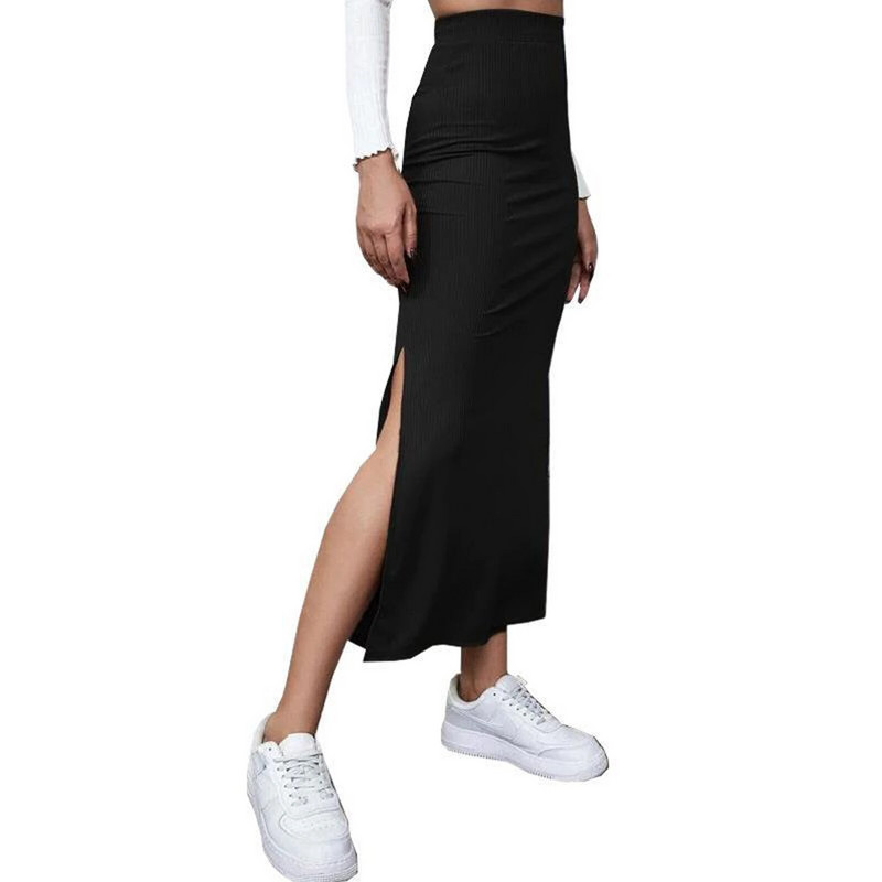 Femei Semi rochie Culoare uni Primavara Toamna Vara Street Casual Party Fusta cu talie inalta cu tivul despicat