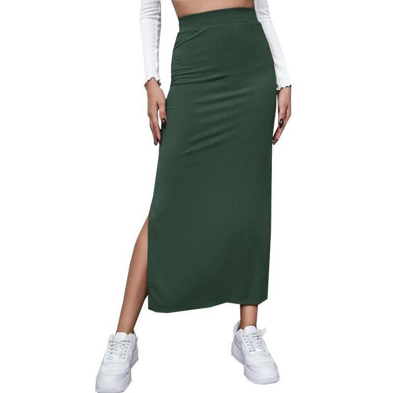 Femei Semi rochie Culoare uni Primavara Toamna Vara Street Casual Party Fusta cu talie inalta cu tivul despicat