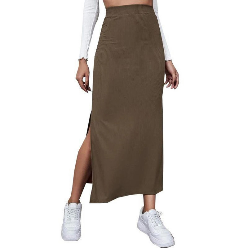 Femei Semi rochie Culoare uni Primavara Toamna Vara Street Casual Party Fusta cu talie inalta cu tivul despicat