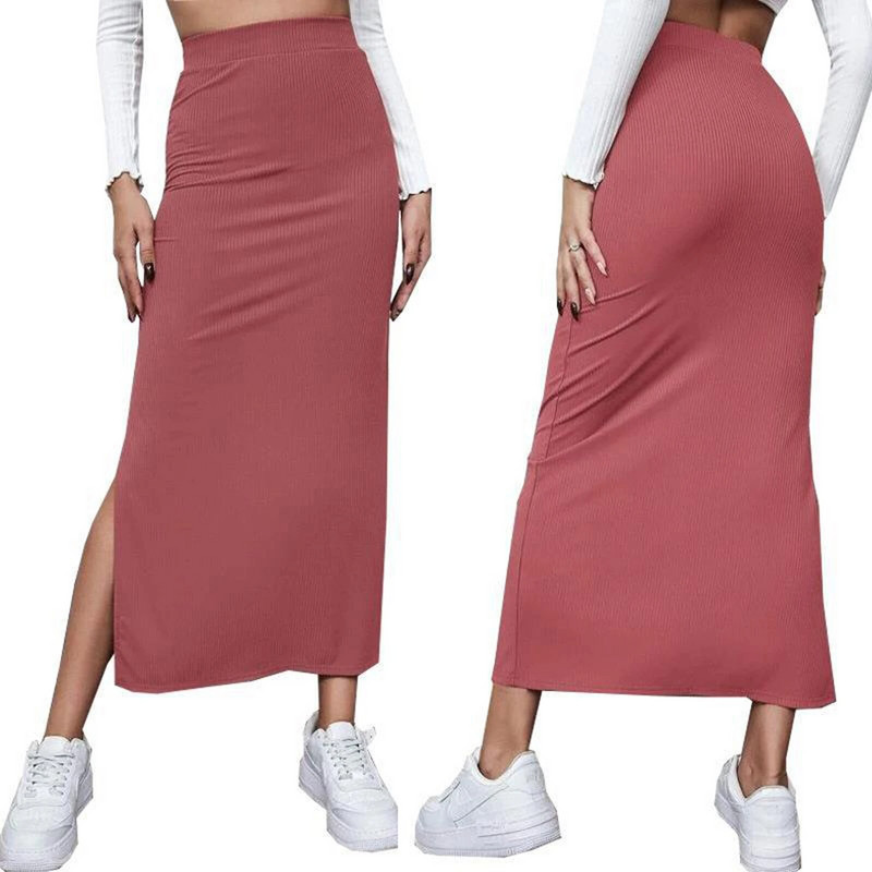 Femei Semi rochie Culoare uni Primavara Toamna Vara Street Casual Party Fusta cu talie inalta cu tivul despicat